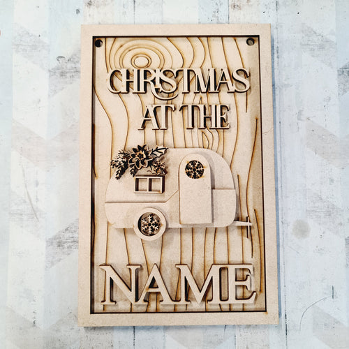 OL1092 - Christmas at the … personalised Traditional Camper Sign - Olifantjie - Wooden - MDF - Lasercut - Blank - Craft - Kit - Mixed Media - UK