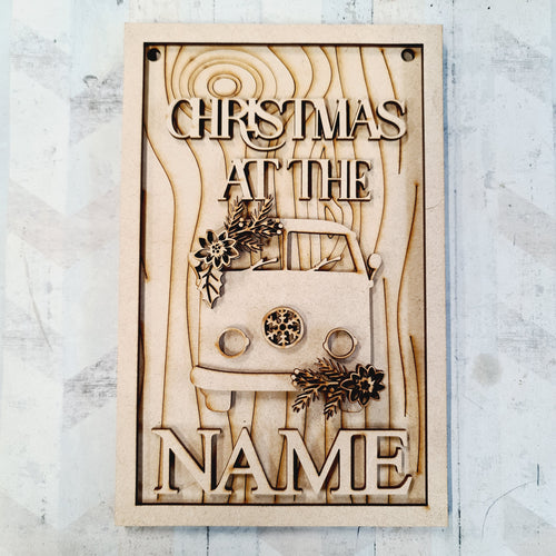 OL1093 - Christmas at the … personalised Front Facing Camper Sign - Olifantjie - Wooden - MDF - Lasercut - Blank - Craft - Kit - Mixed Media - UK