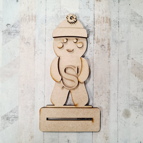 OL1097 - MDF Freestanding Initial Gingerbread - Bobble Hat - Olifantjie - Wooden - MDF - Lasercut - Blank - Craft - Kit - Mixed Media - UK