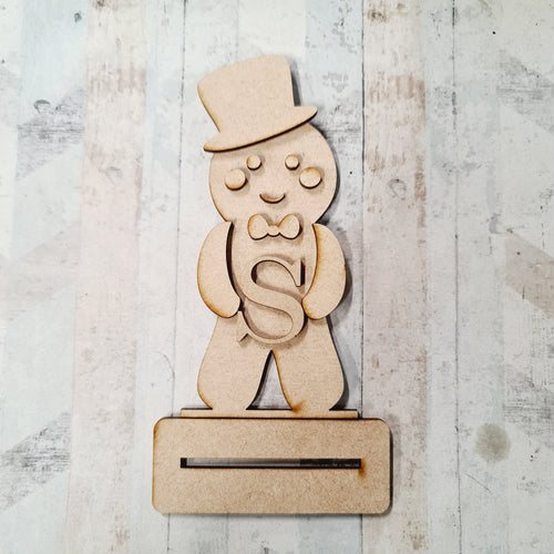 OL1098 - MDF Freestanding Initial Gingerbread - Top Hat - Olifantjie - Wooden - MDF - Lasercut - Blank - Craft - Kit - Mixed Media - UK