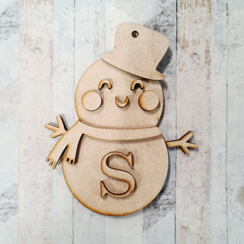OL1114 - MDF Hanging Initial Snow Person -  Top Hat - Olifantjie - Wooden - MDF - Lasercut - Blank - Craft - Kit - Mixed Media - UK