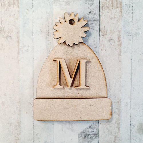 OL1126 - MDF Hanging Initial Bobble Hat Decoration Bauble - Olifantjie - Wooden - MDF - Lasercut - Blank - Craft - Kit - Mixed Media - UK