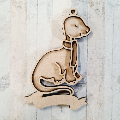 OL2050 - MDF Doodle Christmas Dinosaur Hanging - Dino 6 Scarf - with or without banner - Olifantjie - Wooden - MDF - Lasercut - Blank - Craft - Kit - Mixed Media - UK