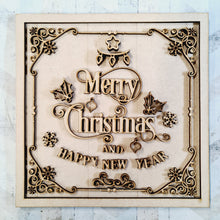 OL2313 - MDF Farmhouse Doodle Christmas - Square layered Plaque -  Merry Christmas Tree - Olifantjie - Wooden - MDF - Lasercut - Blank - Craft - Kit - Mixed Media - UK