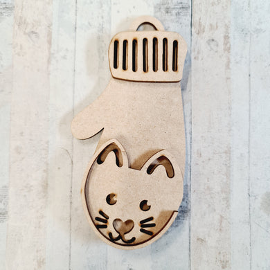 Sale OL421 - MDF Secret Money Holder - Cat Mitten Hanging Bauble - Olifantjie - Wooden - MDF - Lasercut - Blank - Craft - Kit - Mixed Media - UK