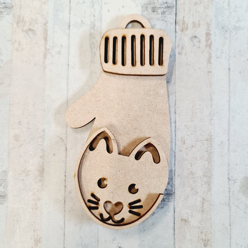 OL421 - MDF Secret Money Holder -  Cat Mitten Hanging Bauble - Olifantjie - Wooden - MDF - Lasercut - Blank - Craft - Kit - Mixed Media - UK