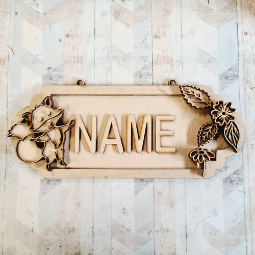 SS170 - MDF Doodle Woodland Animals - Fox Personalised Street Sign - Medium (8 letters) - Olifantjie - Wooden - MDF - Lasercut - Blank - Craft - Kit - Mixed Media - UK