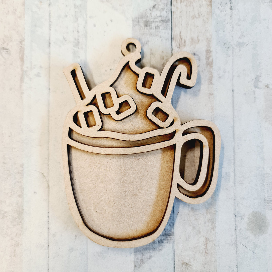OL2354 - MDF Doodle Christmas Hanging - Hot Cocoa Cup - With or Without Banner - Olifantjie - Wooden - MDF - Lasercut - Blank - Craft - Kit - Mixed Media - UK