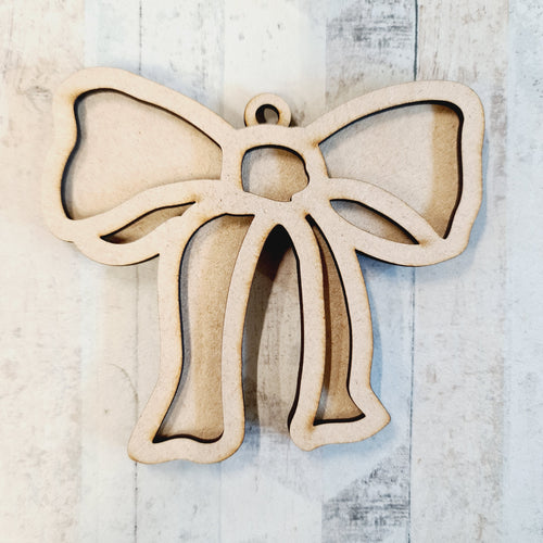 OL2352 - MDF Doodle Christmas Hanging - Bow - With or Without Banner - Olifantjie - Wooden - MDF - Lasercut - Blank - Craft - Kit - Mixed Media - UK