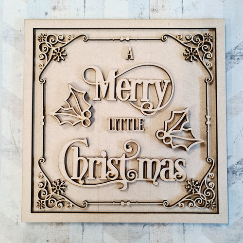 OL2315 - MDF Farmhouse Doodle Christmas  - Square layered Plaque -  Merry Little Christmas - Olifantjie - Wooden - MDF - Lasercut - Blank - Craft - Kit - Mixed Media - UK