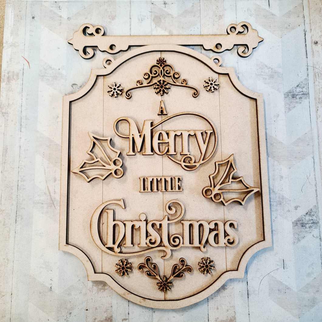 OL2300 - MDF Farmhouse Doodle Christmas - Hanging Sign Layered Plaque - A Merry Little Christmas - Olifantjie - Wooden - MDF - Lasercut - Blank - Craft - Kit - Mixed Media - UK