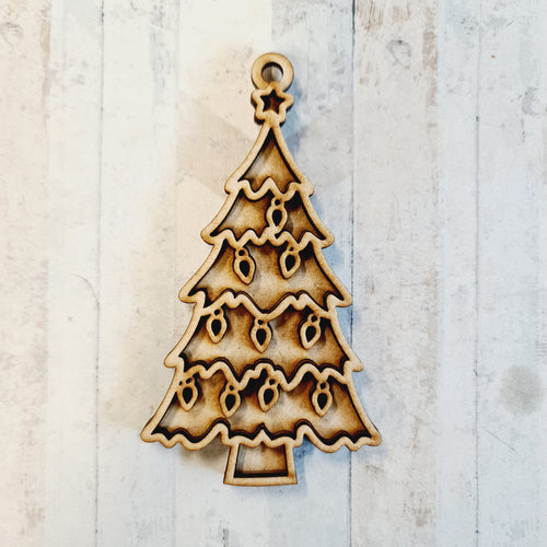 OL2355 - MDF Doodle Christmas Hanging - Christmas Tree - With or Without Banner - Olifantjie - Wooden - MDF - Lasercut - Blank - Craft - Kit - Mixed Media - UK