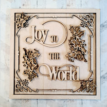 OL2311 - MDF Farmhouse Doodle Christmas - Square layered Plaque - Joy to the world - Olifantjie - Wooden - MDF - Lasercut - Blank - Craft - Kit - Mixed Media - UK