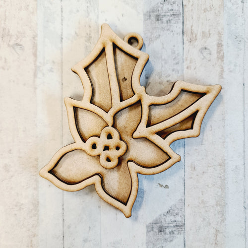 OL2357 - MDF Doodle Christmas Hanging - Poinsettia - With or Without Banner - Olifantjie - Wooden - MDF - Lasercut - Blank - Craft - Kit - Mixed Media - UK