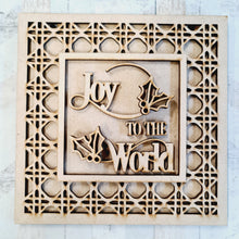 OL2291 - MDF Rattan effect square plaque Christmas Farmhouse Doodle - Joy to the world - Olifantjie - Wooden - MDF - Lasercut - Blank - Craft - Kit - Mixed Media - UK