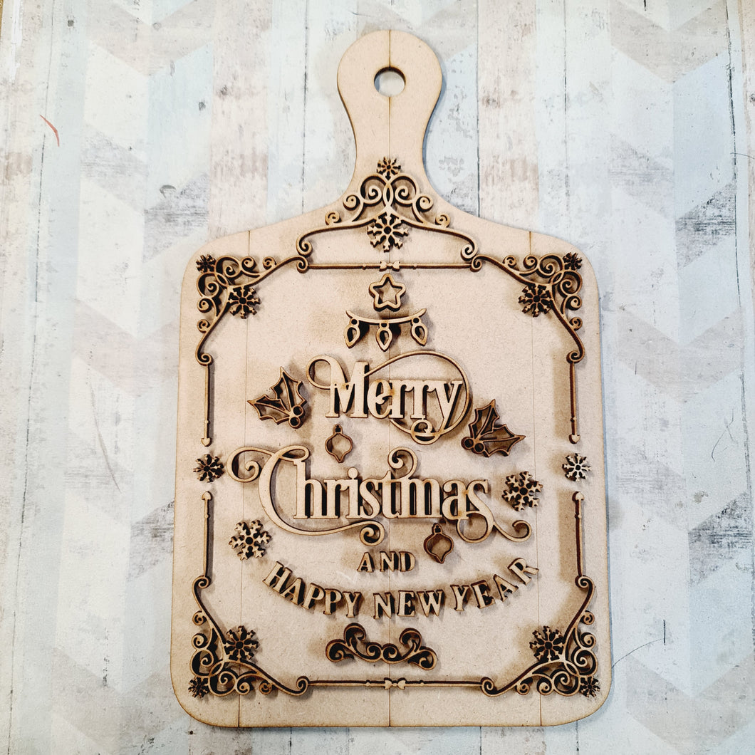 OL2370 - MDF Farmhouse Doodle Christmas - Chopping board Layered Plaque -  Merry Christmas - Olifantjie - Wooden - MDF - Lasercut - Blank - Craft - Kit - Mixed Media - UK