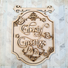 OL2345 - MDF Farmhouse Doodles Halloween - Hanging Sign Layered Plaque - Ghostly Greetings - Olifantjie - Wooden - MDF - Lasercut - Blank - Craft - Kit - Mixed Media - UK