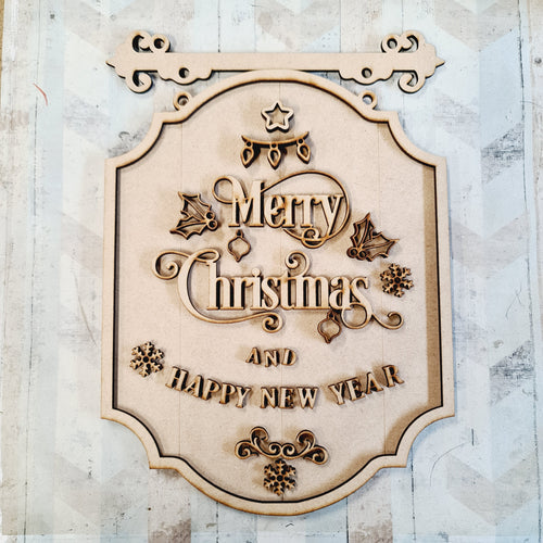 OL2302 - MDF Farmhouse Doodle Christmas - Hanging Sign Layered Plaque - Merry Christmas - Olifantjie - Wooden - MDF - Lasercut - Blank - Craft - Kit - Mixed Media - UK