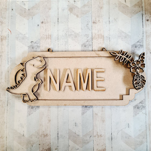 SS160 - MDF Doodle Dinosaur - Style 1 Personalised Street Sign - Large (12 letters) - Olifantjie - Wooden - MDF - Lasercut - Blank - Craft - Kit - Mixed Media - UK