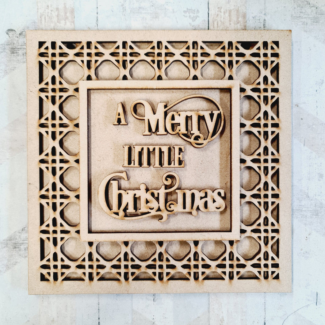 OL2289 - MDF Rattan effect square plaque Christmas Farmhouse Doodle - A Merry Little Christmas - Olifantjie - Wooden - MDF - Lasercut - Blank - Craft - Kit - Mixed Media - UK