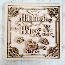 OL2318 - MDF Farmhouse Doodle Halloween  - Square layered Plaque - Haunted House - Olifantjie - Wooden - MDF - Lasercut - Blank - Craft - Kit - Mixed Media - UK