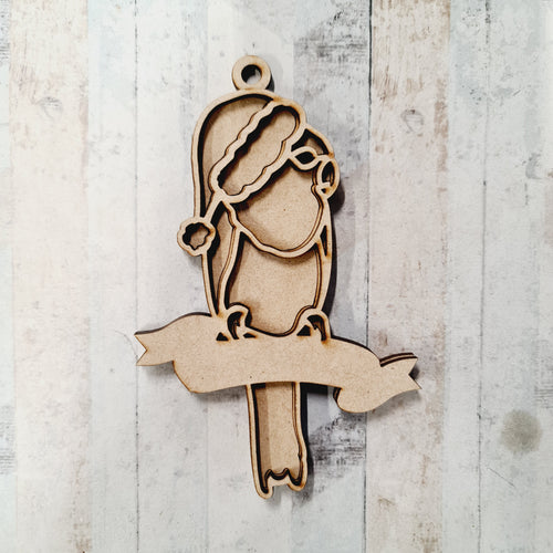 OL2413 - MDF Doodle Animal Hanging - Parrot Santa Hat - With or Without Banner - Olifantjie - Wooden - MDF - Lasercut - Blank - Craft - Kit - Mixed Media - UK