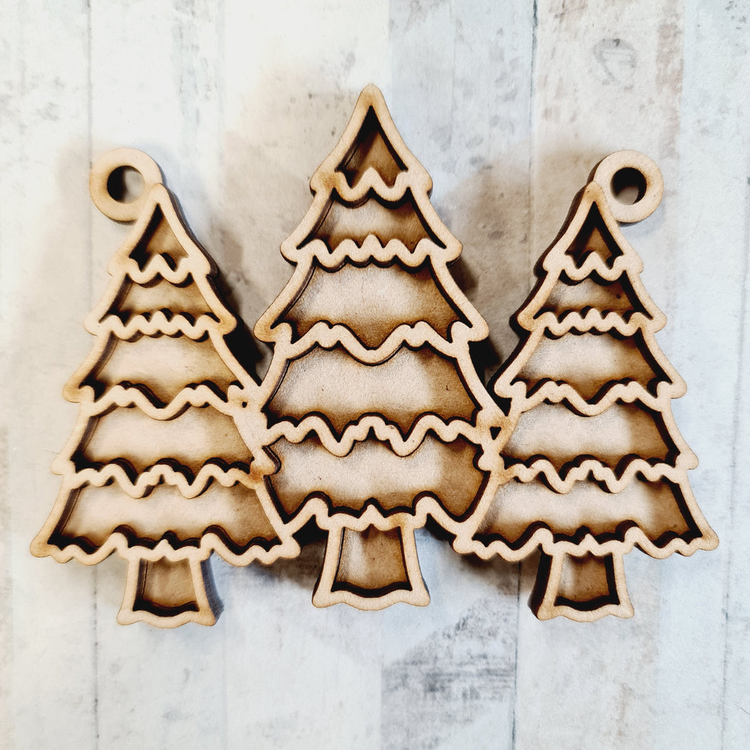 OL2415 - MDF Doodle Winter Hanging - Christmas Trees - With or Without Banner - Olifantjie - Wooden - MDF - Lasercut - Blank - Craft - Kit - Mixed Media - UK