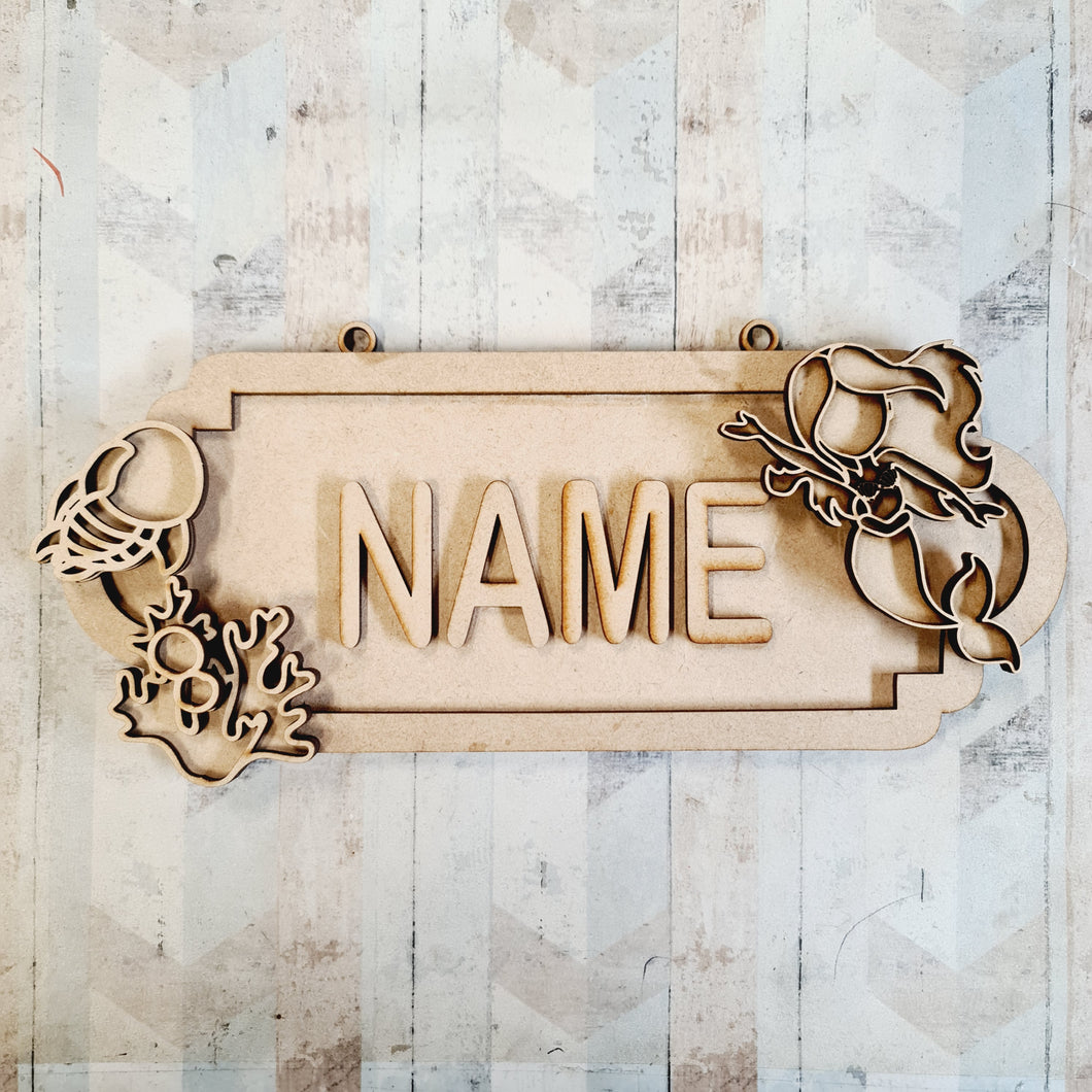 SS187 - MDF Doodle Mermaid - Style 2 Personalised Street Sign - Large (12 letters) - Olifantjie - Wooden - MDF - Lasercut - Blank - Craft - Kit - Mixed Media - UK