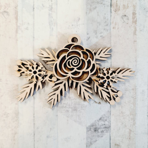 OL2427 - MDF Doodle Winter Hanging - Christmas Holly - With or Without Banner - Olifantjie - Wooden - MDF - Lasercut - Blank - Craft - Kit - Mixed Media - UK
