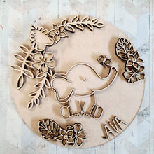 OL1740 - MDF Doodle Jungle - Elephant style 2 plaque personalised - Olifantjie - Wooden - MDF - Lasercut - Blank - Craft - Kit - Mixed Media - UK