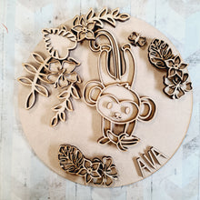 OL1726 - MDF Doodle Jungle -  Monkey plaque personalised - Olifantjie - Wooden - MDF - Lasercut - Blank - Craft - Kit - Mixed Media - UK