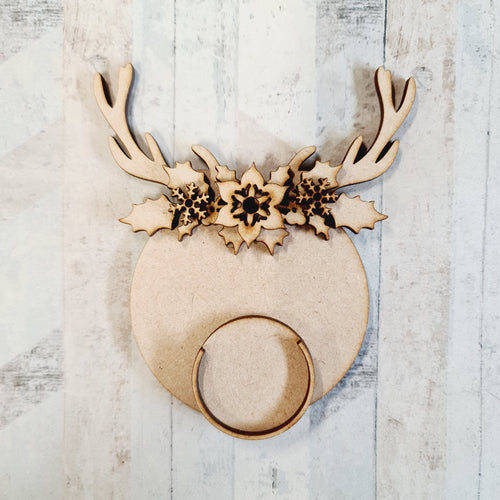 OL413 - MDF Secret Money Holder - Reindeer Head Hanging Bauble - Olifantjie - Wooden - MDF - Lasercut - Blank - Craft - Kit - Mixed Media - UK