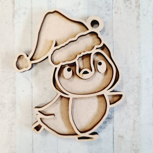 OL2434 - MDF Doodle Penguin Hanging - Style 6 - With or Without Banner - Olifantjie - Wooden - MDF - Lasercut - Blank - Craft - Kit - Mixed Media - UK