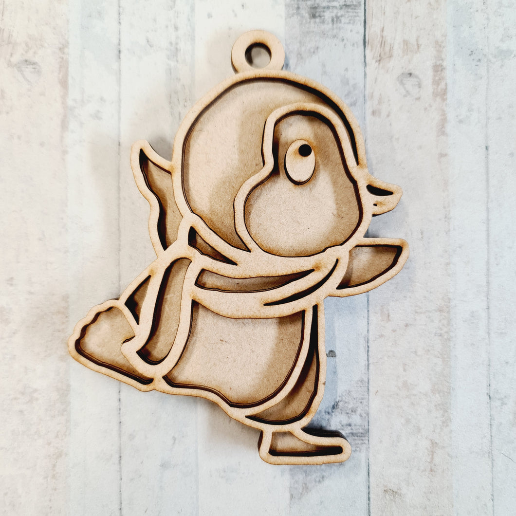 OL2435 - MDF Doodle Penguin Hanging - Style 7 - With or Without Banner - Olifantjie - Wooden - MDF - Lasercut - Blank - Craft - Kit - Mixed Media - UK