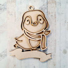 OL2440 - MDF Doodle Penguin Hanging - Style 12 - With or Without Banner - Olifantjie - Wooden - MDF - Lasercut - Blank - Craft - Kit - Mixed Media - UK