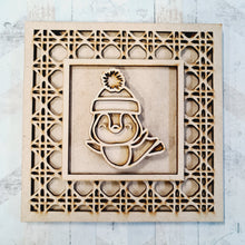 OL2441 - MDF Rattan effect square plaque Christmas doodle - Penguin 1 - Olifantjie - Wooden - MDF - Lasercut - Blank - Craft - Kit - Mixed Media - UK