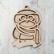 OL2459 - MDF Doodle Snow Owl Hanging - Style 2 - With or Without Banner - Olifantjie - Wooden - MDF - Lasercut - Blank - Craft - Kit - Mixed Media - UK