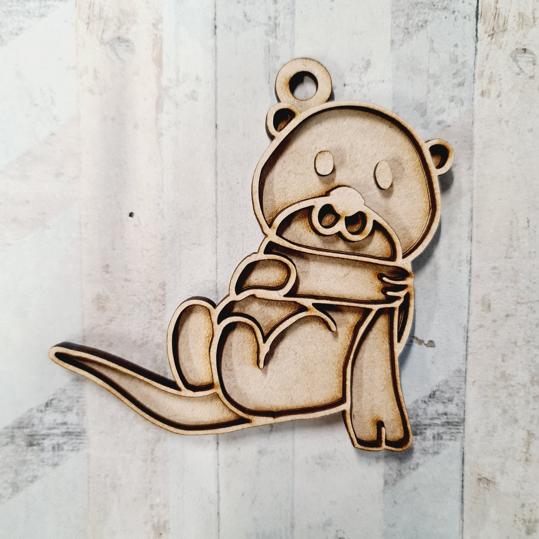 OL2457 - MDF Doodle Otter Hanging - Style 2 - With or Without Banner - Olifantjie - Wooden - MDF - Lasercut - Blank - Craft - Kit - Mixed Media - UK