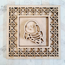 OL2404  - MDF Rattan Effect Square Plaque Mermaid Doodle - Turtle - Olifantjie - Wooden - MDF - Lasercut - Blank - Craft - Kit - Mixed Media - UK