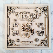 OL2394 - MDF Farmhouse Doodle Christmas  - Square layered Plaque -  Hot Chocolate Bar Male Gonk - Olifantjie - Wooden - MDF - Lasercut - Blank - Craft - Kit - Mixed Media - UK