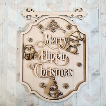OL2446 - MDF Penguin Doodle Christmas - Hanging Sign Layered Plaque - Merry Flippin Christmas - Olifantjie - Wooden - MDF - Lasercut - Blank - Craft - Kit - Mixed Media - UK