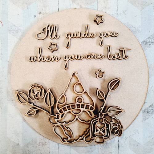 OL2212 - MDF Round Doodle Gonk / Gnome -  ‘I'll guide you when you are lost’ - Olifantjie - Wooden - MDF - Lasercut - Blank - Craft - Kit - Mixed Media - UK