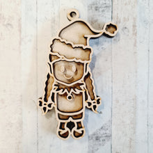 OL2488 - MDF Doodle Female Elf Bauble - With or Without Banner - Olifantjie - Wooden - MDF - Lasercut - Blank - Craft - Kit - Mixed Media - UK