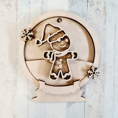 OL2516 - MDF Gingerbread 4 Christmas Bauble Snow Globe - Olifantjie - Wooden - MDF - Lasercut - Blank - Craft - Kit - Mixed Media - UK