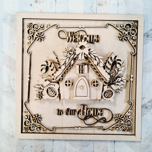 OL2549  - MDF Farmhouse Christmas - Square layered Plaque -  Gingerbread Household- wording options - Olifantjie - Wooden - MDF - Lasercut - Blank - Craft - Kit - Mixed Media - UK
