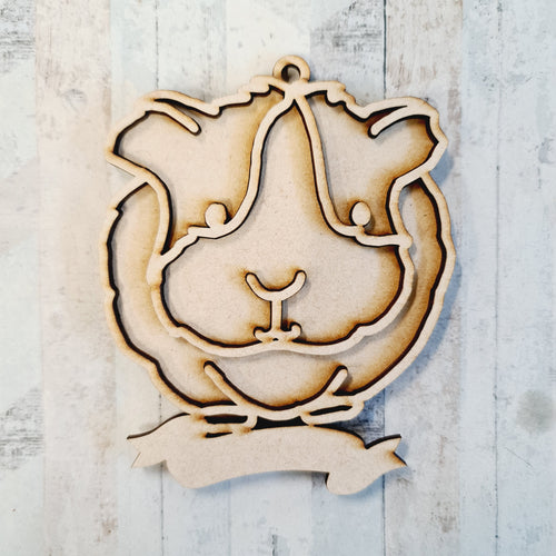 OL2581 - MDF Doodle Animal Hanging - Guinea Pig 2 - With or Without Banner - Olifantjie - Wooden - MDF - Lasercut - Blank - Craft - Kit - Mixed Media - UK