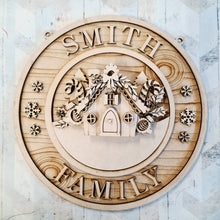 OL2565 - MDF Christmas Farmhouse Framed Circle  Plaque - Your wording - Gingerbread House - Olifantjie - Wooden - MDF - Lasercut - Blank - Craft - Kit - Mixed Media - UK