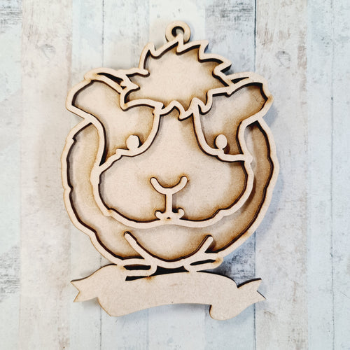 OL2582 - MDF Doodle Animal Hanging - Guinea Pig 3 - With or Without Banner - Olifantjie - Wooden - MDF - Lasercut - Blank - Craft - Kit - Mixed Media - UK