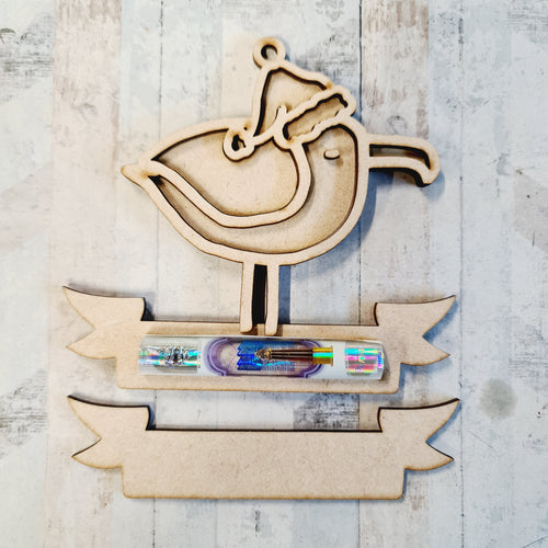 OL2647 - MDF Note Holder - Seagull 2 - with additional banner - Olifantjie - Wooden - MDF - Lasercut - Blank - Craft - Kit - Mixed Media - UK