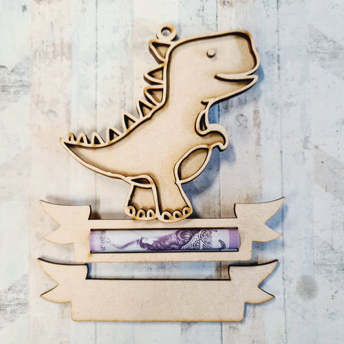 OL2601 - MDF Note Holder - Dinosaur 3 - with additional banner - Olifantjie - Wooden - MDF - Lasercut - Blank - Craft - Kit - Mixed Media - UK